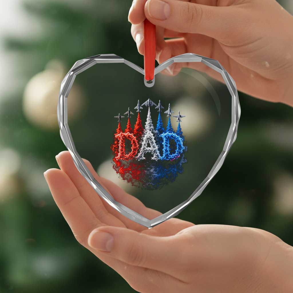 Patriotic Dad Jet Fighter American Flag 4th of July Heart Crystal Glass Ornament TS11 Print Your Wear