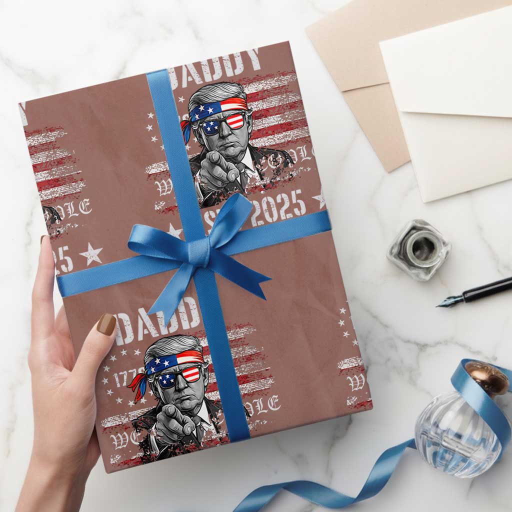 Patriotic Daddy Est 2025 Wrapping Paper Roll Funny Trump 1776 We The People American Flag TS02 Mocha Print Your Wear