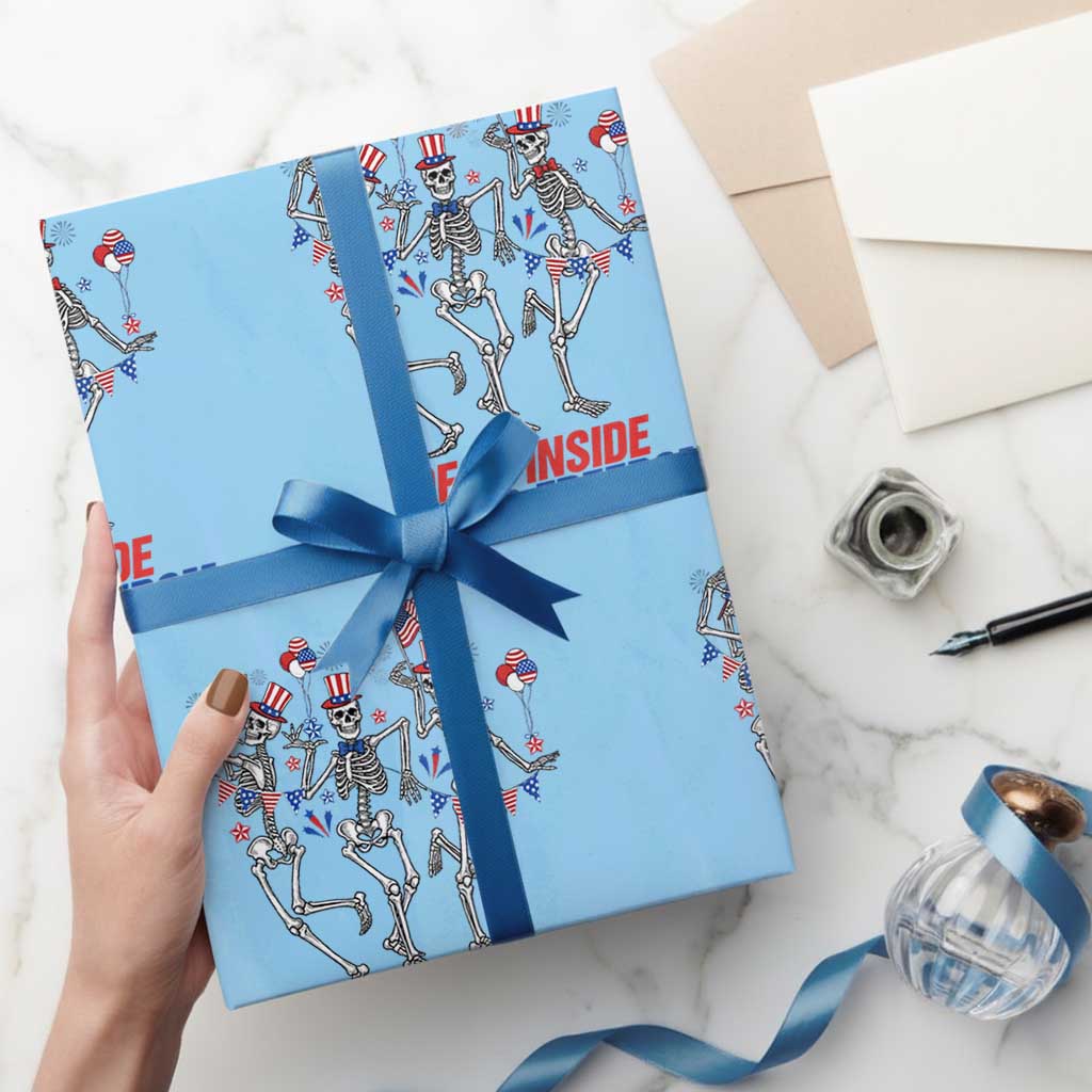 Patriotic Dancing Skeleton Wrapping Paper Roll Dead Inside But Its Freedom TS12 Light Blue Print Your Wear