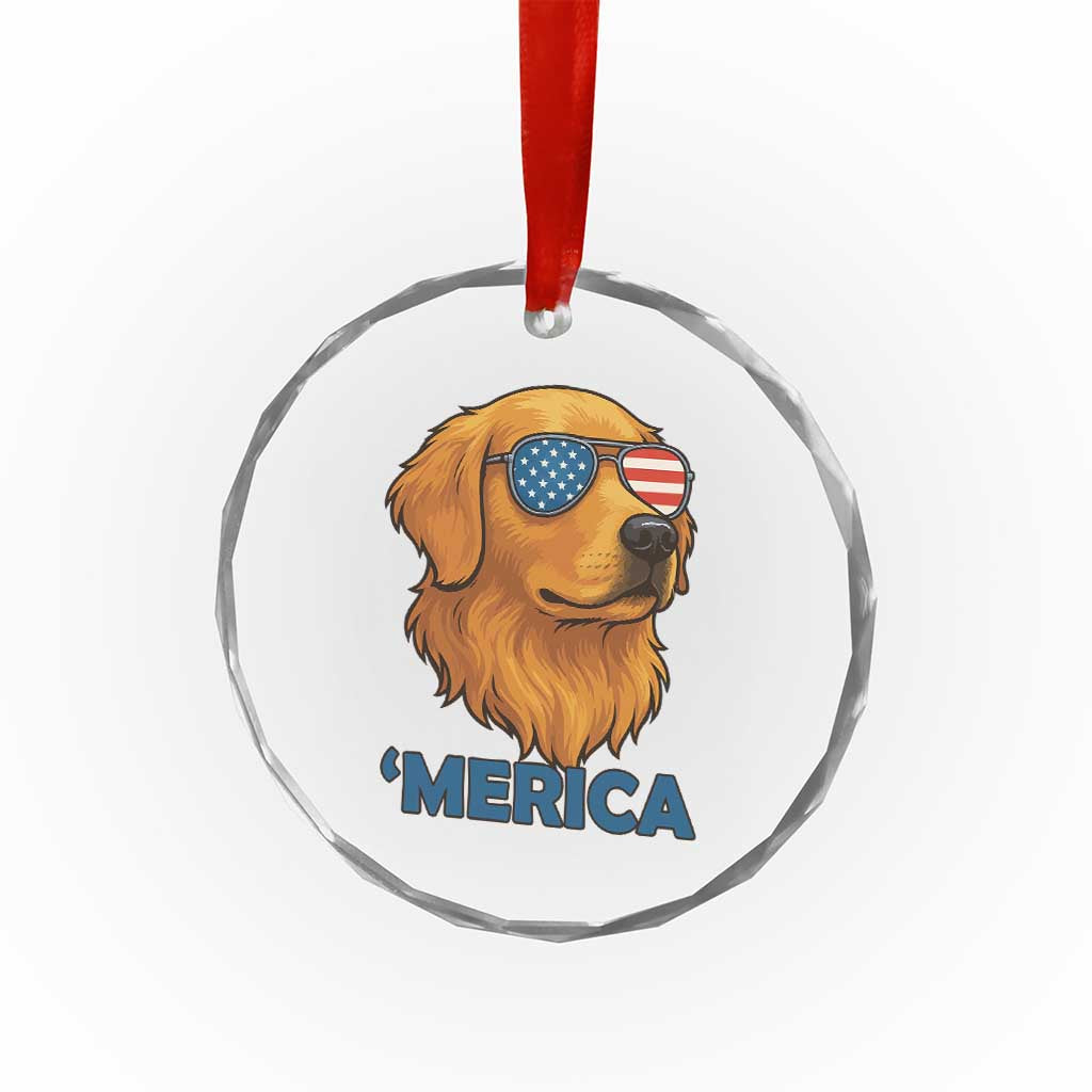 Patriotic Dog 'Merica Crystal Glass Ornament Golden Retriever Sunglasses Funny 4th Of July TS02 Print Your Wear