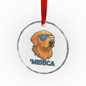 Patriotic Dog 'Merica Crystal Glass Ornament Golden Retriever Sunglasses Funny 4th Of July TS02 Print Your Wear