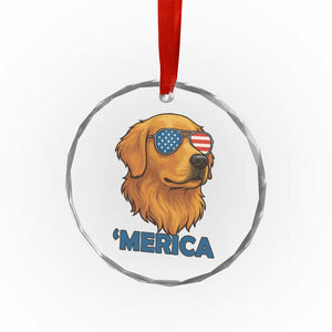 Patriotic Dog 'Merica Crystal Glass Ornament Golden Retriever Sunglasses Funny 4th Of July TS02 Print Your Wear