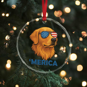 Patriotic Dog 'Merica Crystal Glass Ornament Golden Retriever Sunglasses Funny 4th Of July TS02 Print Your Wear