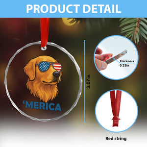 Patriotic Dog 'Merica Crystal Glass Ornament Golden Retriever Sunglasses Funny 4th Of July TS02 Print Your Wear