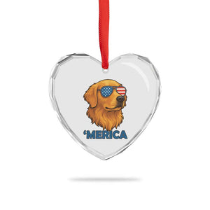 Patriotic Dog 'Merica Heart Crystal Glass Ornament Golden Retriever Sunglasses Funny 4th Of July TS02 Print Your Wear