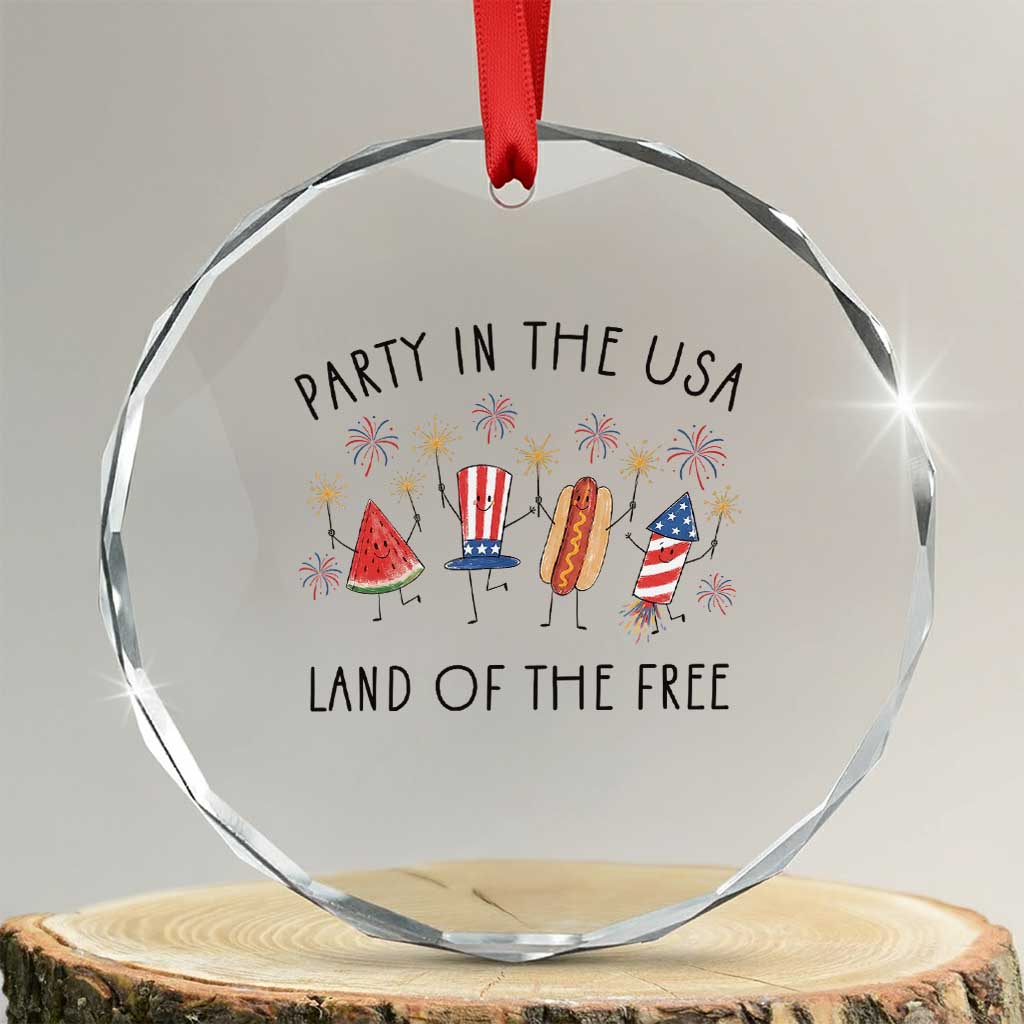 Patriotic Doodle Crystal Glass Ornament Watermelon Hotdog Firework Cute Fourth of July TS14 Transparent Glass 3'' Circle Print Your Wear