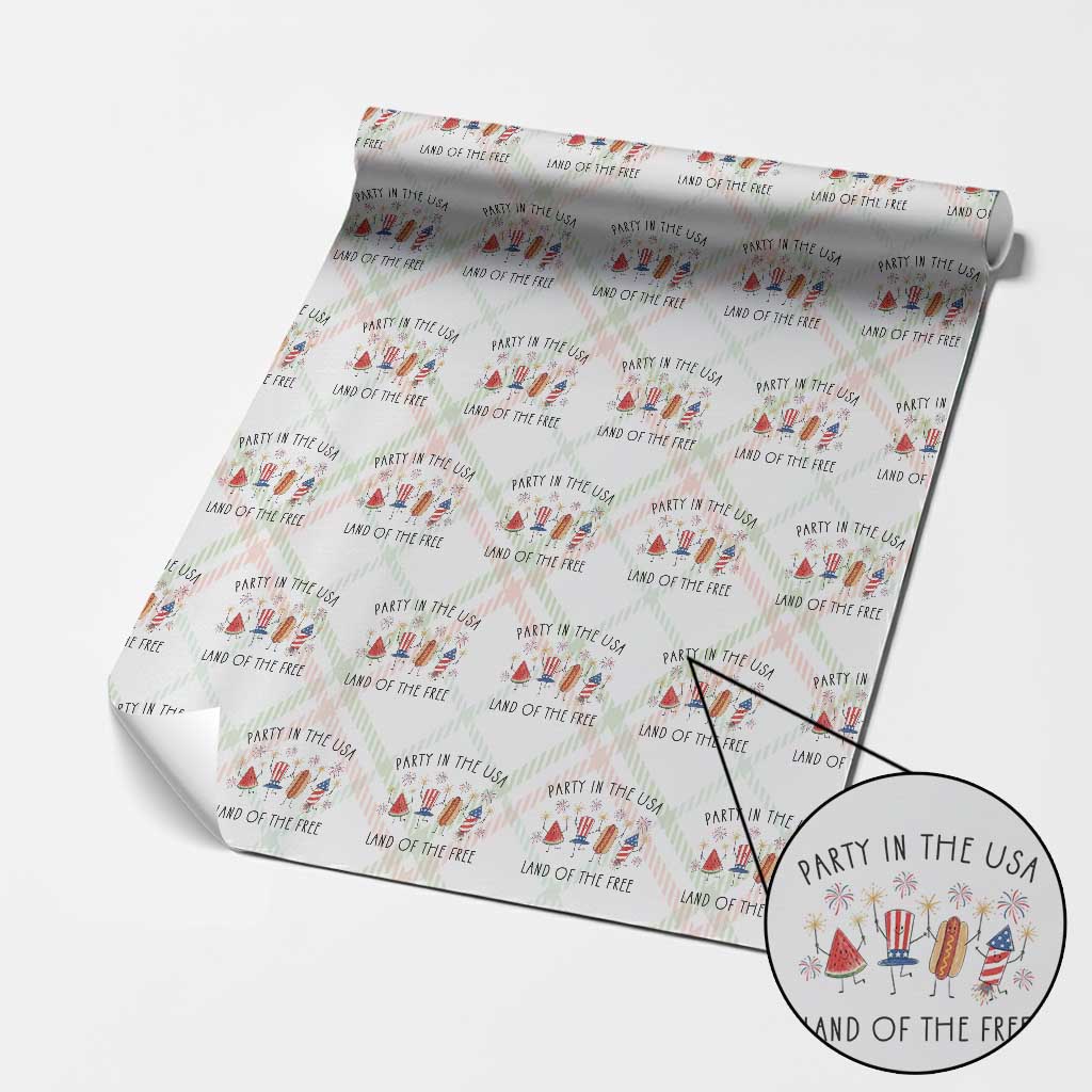 Patriotic Doodle Wrapping Paper Roll Watermelon Hotdog Firework Cute Fourth of July