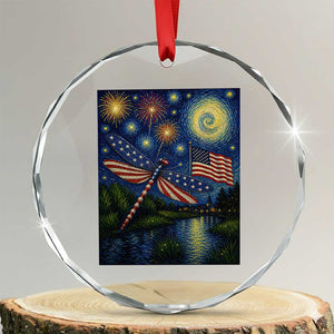 Patriotic Dragonfly Starry Night Swirls Crystal Glass Ornament Nature Lovers TS12 Transparent Glass 3'' Circle Print Your Wear
