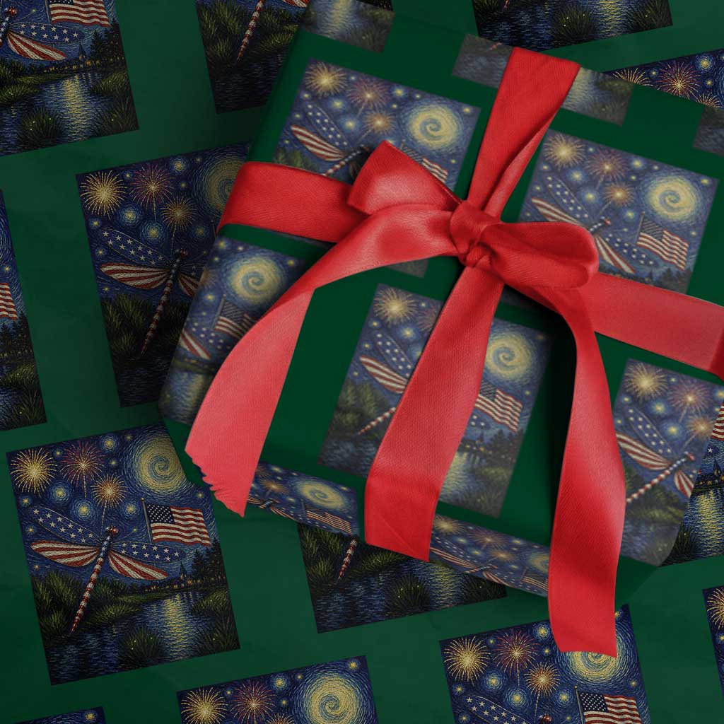 Patriotic Dragonfly Starry Night Swirls Wrapping Paper Roll Nature Lovers TS12 Green Print Your Wear