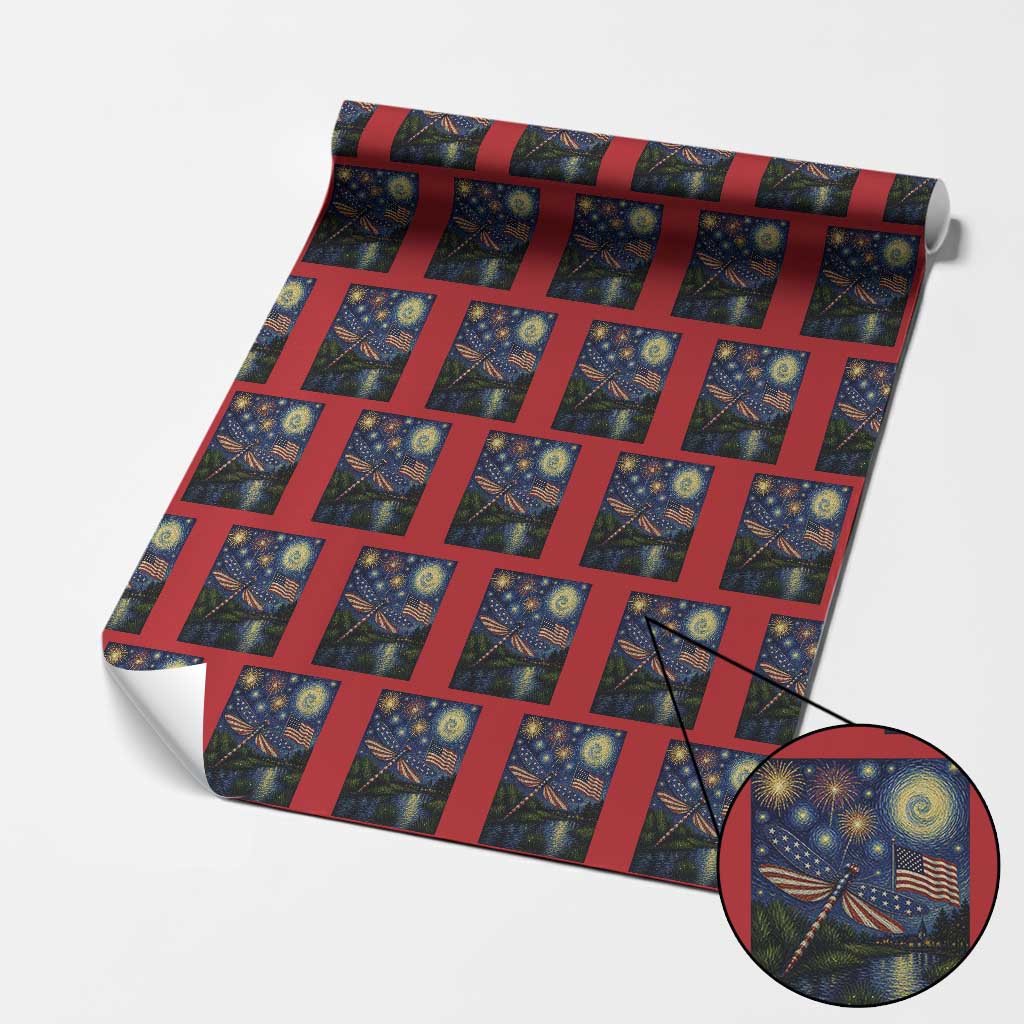 Patriotic Dragonfly Starry Night Swirls Wrapping Paper Roll Nature Lovers TS12 Red Print Your Wear