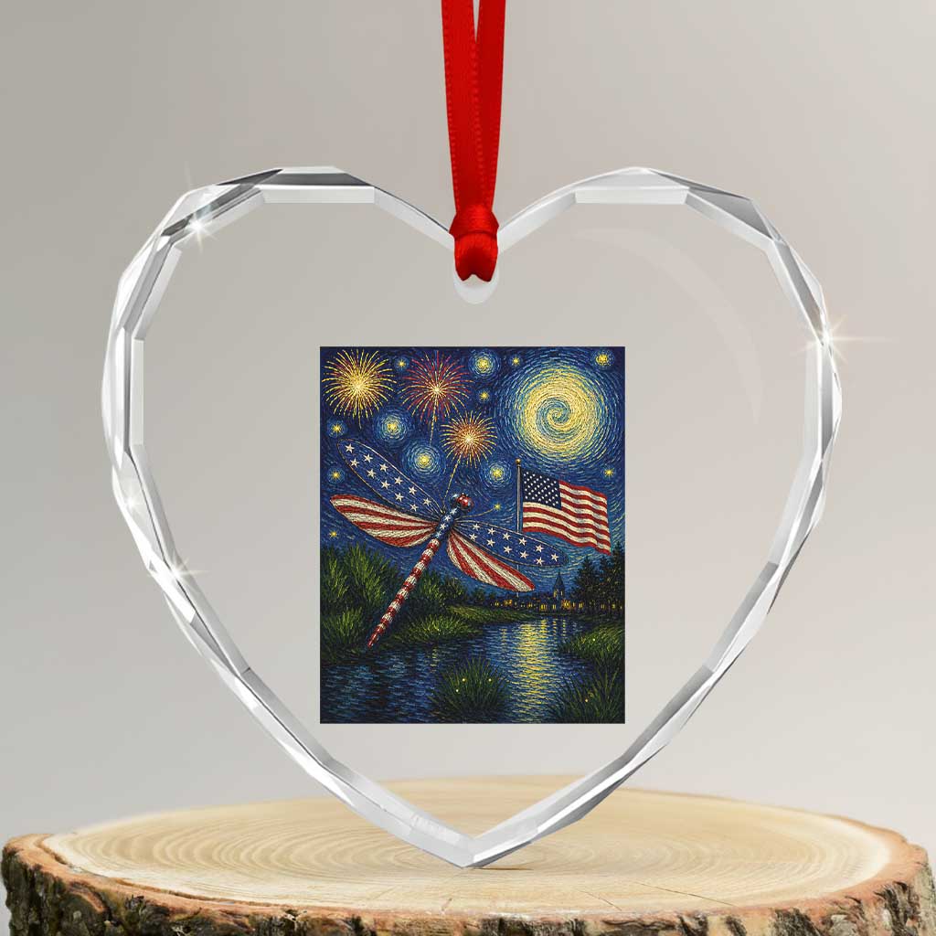 Patriotic Dragonfly Starry Night Swirls Heart Crystal Glass Ornament Nature Lovers TS12 Transparent Glass 3'' Heart Print Your Wear