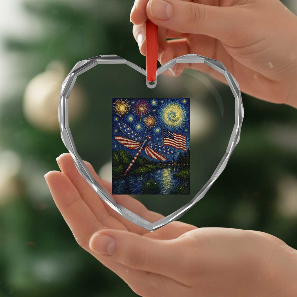 Patriotic Dragonfly Starry Night Swirls Heart Crystal Glass Ornament Nature Lovers TS12 Print Your Wear