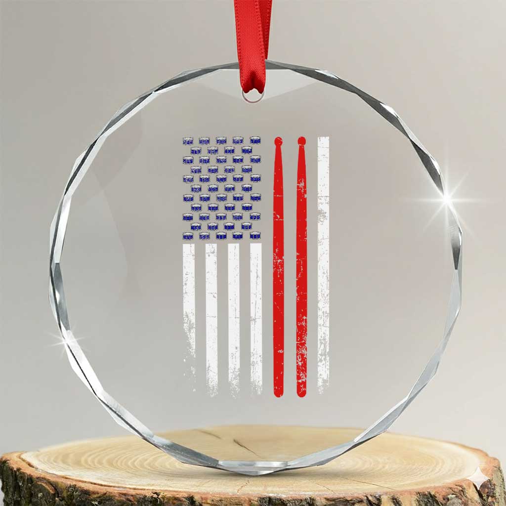 Patriotic Drummer Crystal Glass Ornament Percussionist Gift Drumming Drumsticks American Flag TS10 Transparent Glass 3'' Circle Print Your Wear