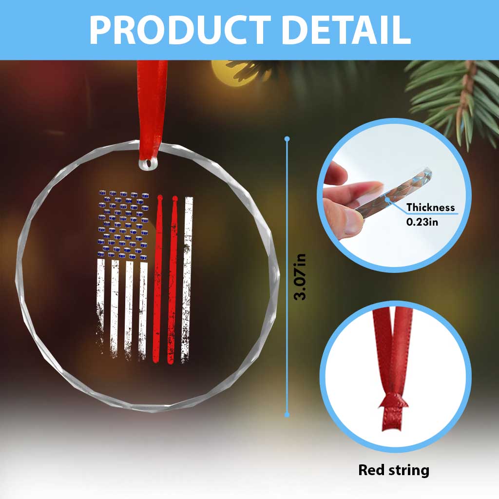 Patriotic Drummer Crystal Glass Ornament Percussionist Gift Drumming Drumsticks American Flag TS10 Print Your Wear