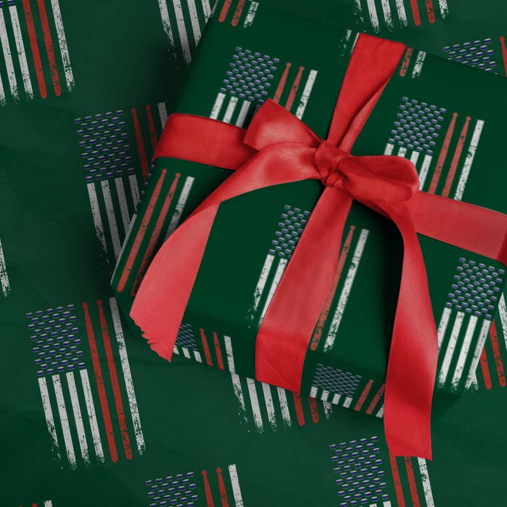 Patriotic Drummer Wrapping Paper Roll Percussionist Gift Drumming Drumsticks American Flag TS10 Green Print Your Wear