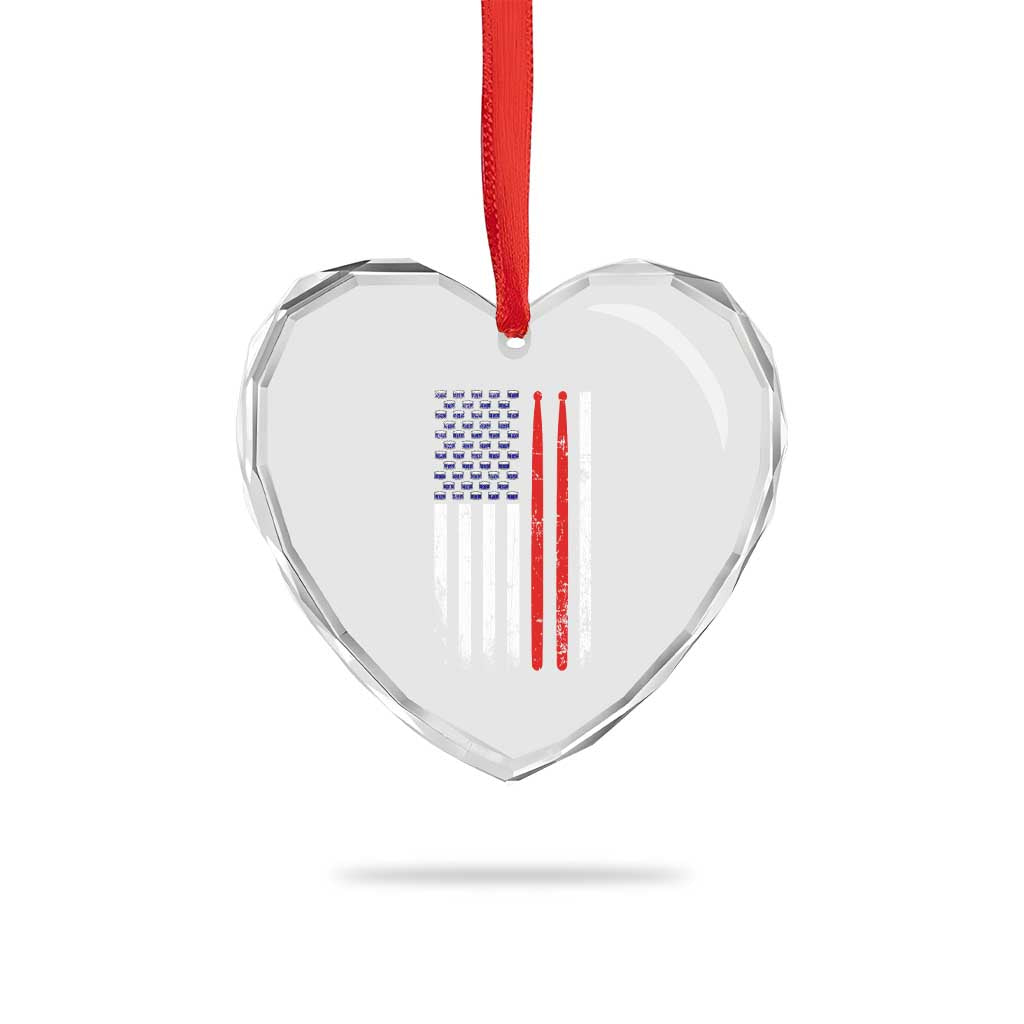 Patriotic Drummer Heart Crystal Glass Ornament Percussionist Gift Drumming Drumsticks American Flag TS10 Print Your Wear