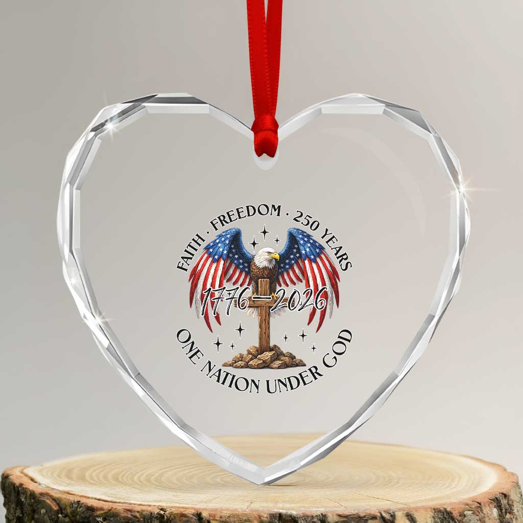 Patriotic Eagle Cross One Nation Under God Heart Crystal Glass Ornament 250th Anniversary TS12 Transparent Glass 3'' Heart Print Your Wear