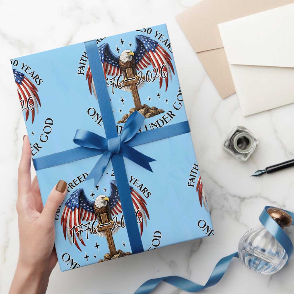 Patriotic Eagle Cross One Nation Under God Wrapping Paper Roll 250th Anniversary TS12 Light Blue Print Your Wear