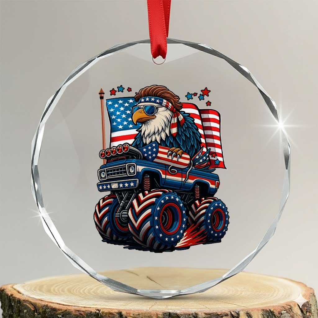 Patriotic Eagle Driving Monster Truck Crystal Glass Ornament 4th of July USA Flag Freedom TS02 Transparent Glass 3'' Circle Print Your Wear