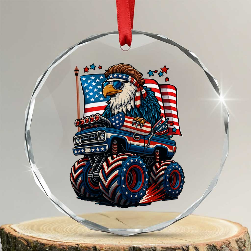 Patriotic Eagle Driving Monster Truck Crystal Glass Ornament 4th of July USA Flag Freedom TS02 Transparent Glass 3'' Circle Print Your Wear