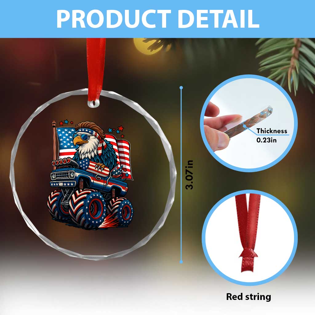 Patriotic Eagle Driving Monster Truck Crystal Glass Ornament 4th of July USA Flag Freedom TS02 Print Your Wear