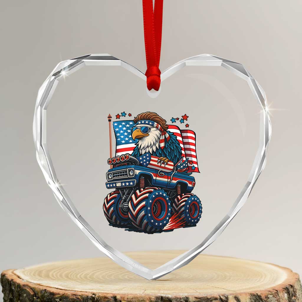 Patriotic Eagle Driving Monster Truck Heart Crystal Glass Ornament 4th of July USA Flag Freedom TS02 Transparent Glass 3'' Heart Print Your Wear