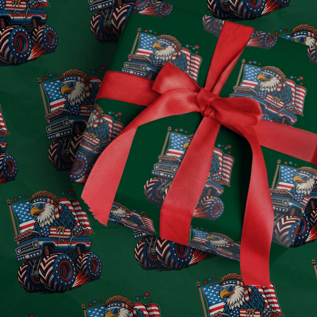Patriotic Eagle Driving Monster Truck Wrapping Paper Roll 4th of July USA Flag Freedom TS02 Green Print Your Wear