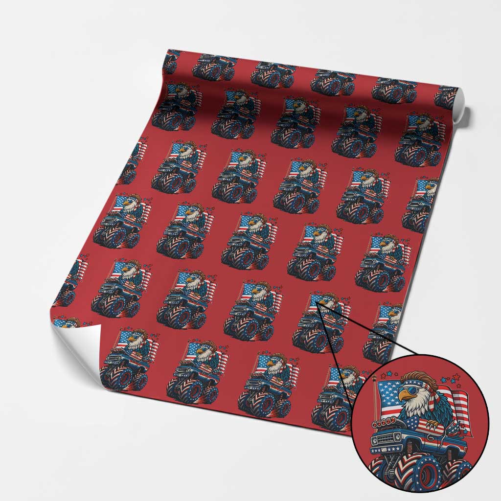 Patriotic Eagle Driving Monster Truck Wrapping Paper Roll 4th of July USA Flag Freedom TS02 Red Print Your Wear