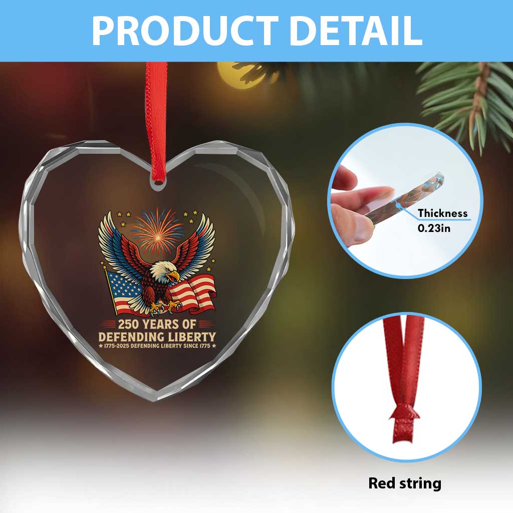 Patriotic Eagle US Army 250th Anniversary Heart Crystal Glass Ornament 250 Years of Defending Liberty 1775 2025 TS02 Print Your Wear