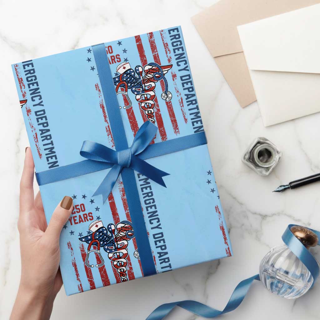 Patriotic ED Nurse Gift Wrapping Paper Roll 250 Years Of Emergency Department TS12 Light Blue Print Your Wear