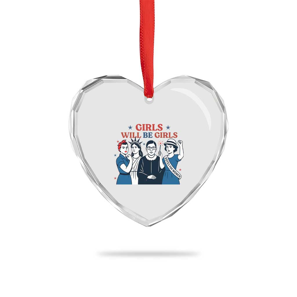 Patriotic Feminist Empowerment Heart Crystal Glass Ornament Girl Will Be Girls Womens Rights 4th of July TS02 Print Your Wear