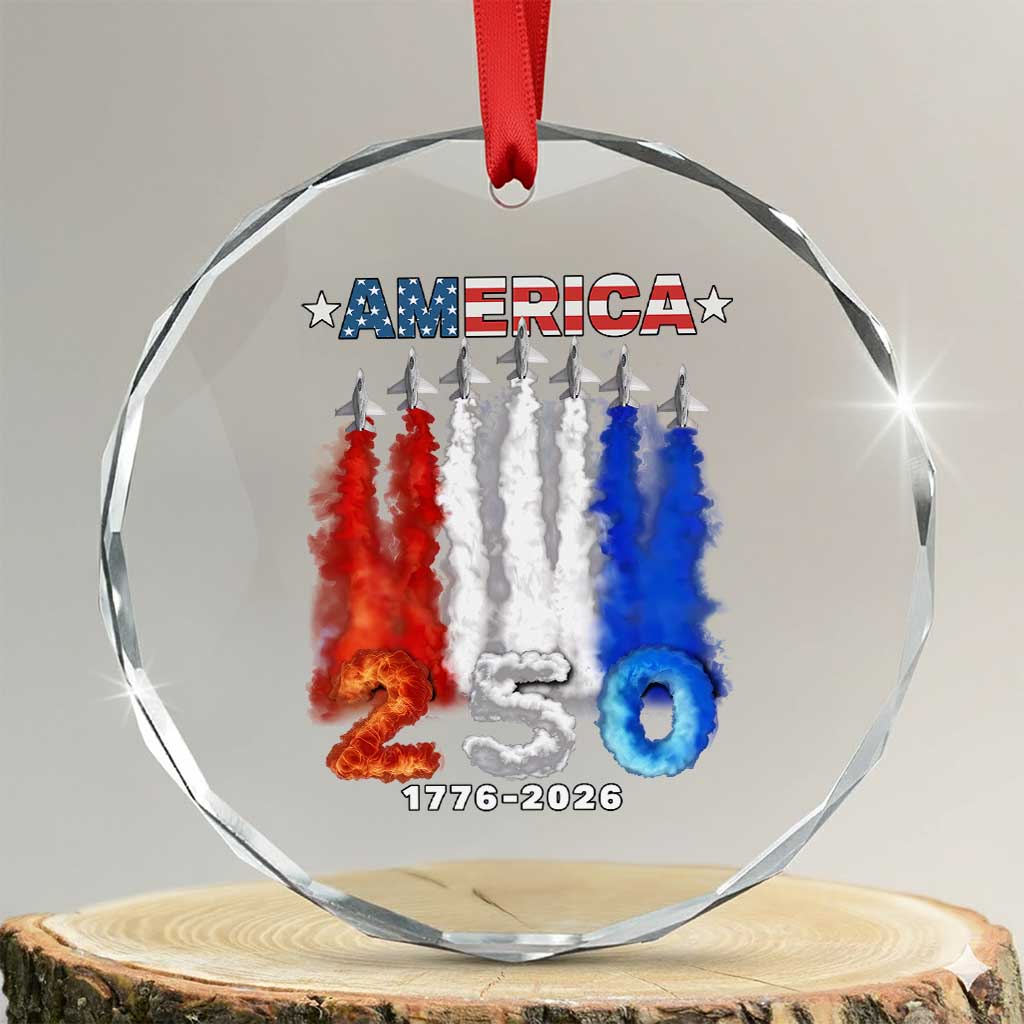 Patriotic Fighter Jets Crystal Glass Ornament USA 250 Years Of Freedom TS12 Transparent Glass 3'' Circle Print Your Wear
