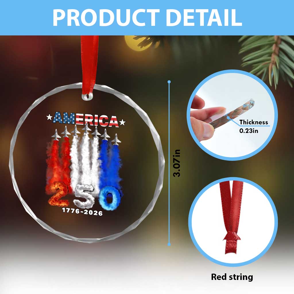 Patriotic Fighter Jets Crystal Glass Ornament USA 250 Years Of Freedom TS12 Print Your Wear