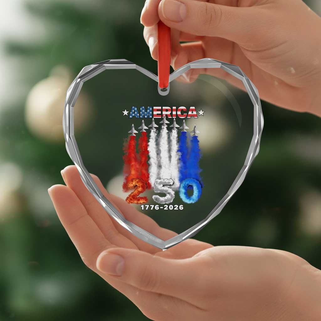 Patriotic Fighter Jets Heart Crystal Glass Ornament USA 250 Years Of Freedom TS12 Print Your Wear