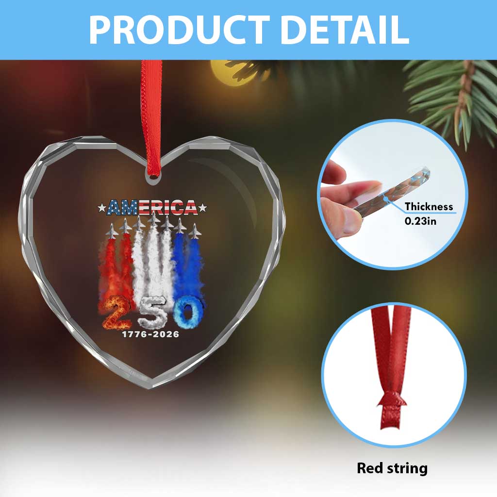 Patriotic Fighter Jets Heart Crystal Glass Ornament USA 250 Years Of Freedom TS12 Print Your Wear