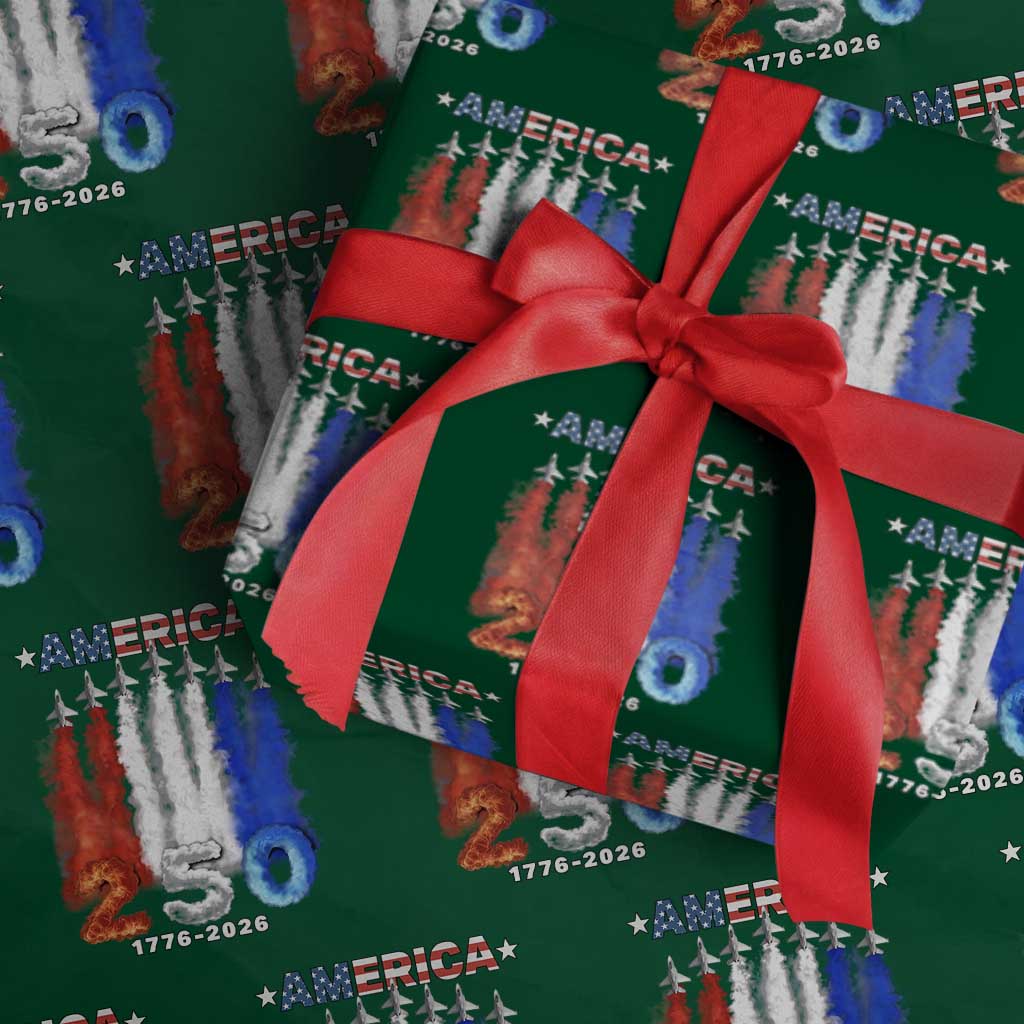 Patriotic Fighter Jets Wrapping Paper Roll USA 250 Years Of Freedom TS12 Green Print Your Wear