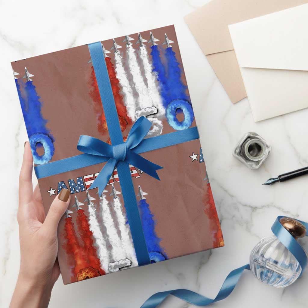 Patriotic Fighter Jets Wrapping Paper Roll USA 250 Years Of Freedom TS12 Mocha Print Your Wear