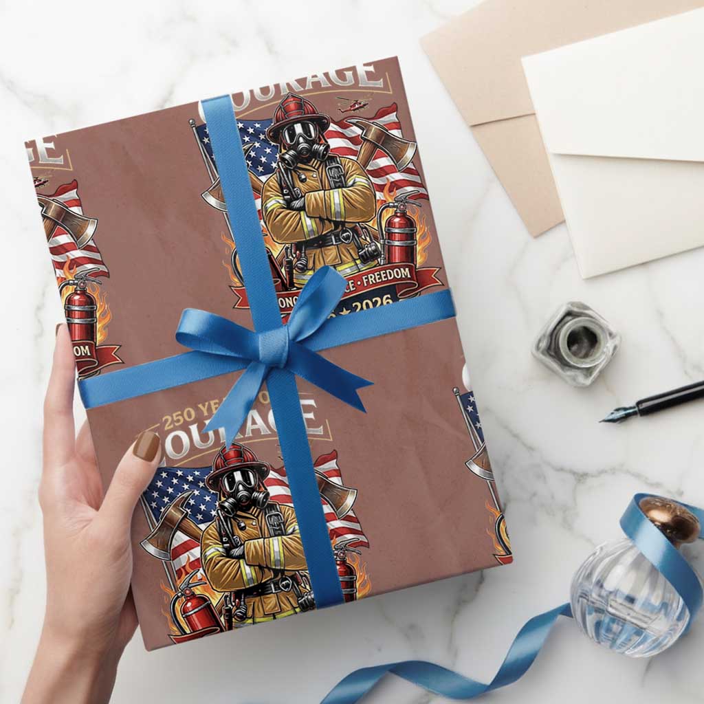 Patriotic Firefighter 250 Years Of Courage USA Anniversary Gift Wrapping Paper Roll TS12 Mocha Print Your Wear