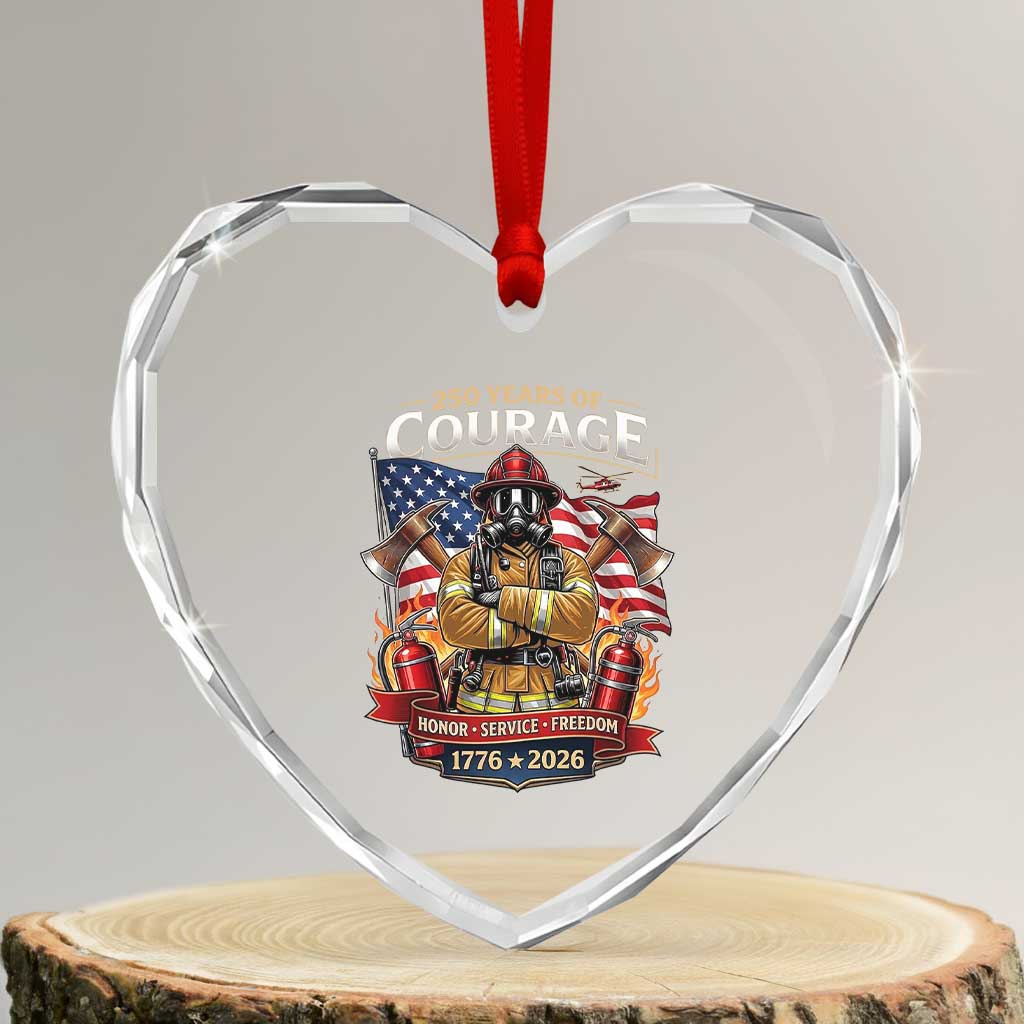 Patriotic Firefighter 250 Years Of Courage USA Anniversary Gift Heart Crystal Glass Ornament TS12 Transparent Glass 3'' Heart Print Your Wear