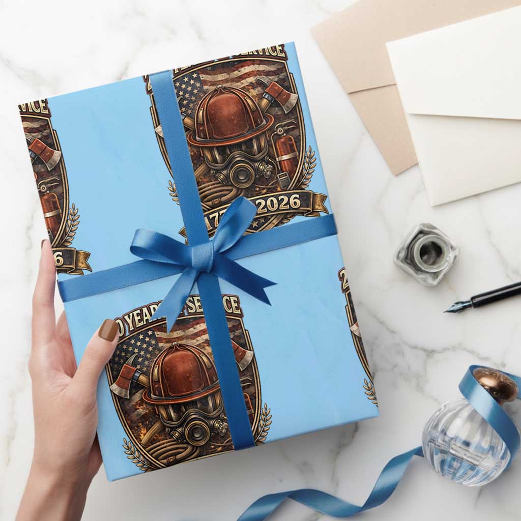 Patriotic Firefighter 250 Years Of Service USA Anniversary Gift Wrapping Paper Roll TS12 Light Blue Print Your Wear