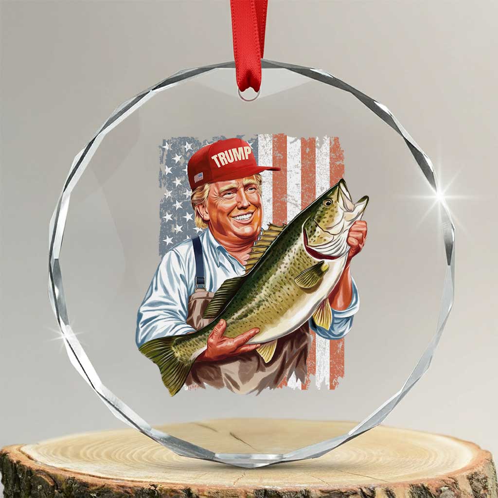 Patriotic Fisherman Crystal Glass Ornament American Flag Bass Fish Fisherman Trump TS10 Transparent Glass 3'' Circle Print Your Wear