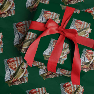 Patriotic Fisherman Wrapping Paper Roll American Flag Bass Fish Fisherman Trump TS10 Green Print Your Wear