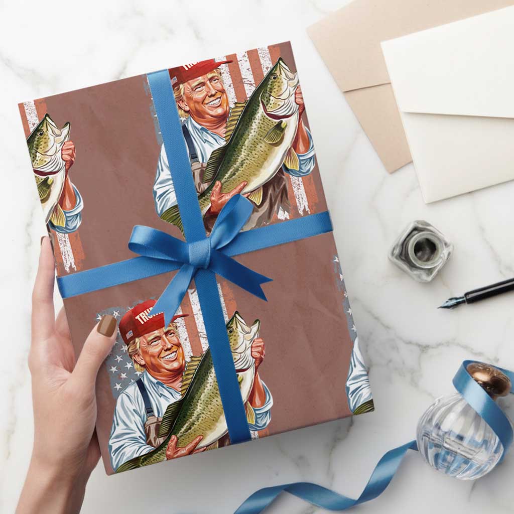 Patriotic Fisherman Wrapping Paper Roll American Flag Bass Fish Fisherman Trump TS10 Mocha Print Your Wear