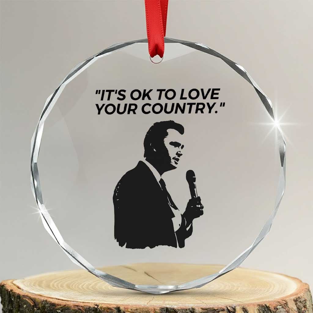 Patriotic Freedom Charlie Kirk Legacy Crystal Glass Ornament Its OK to Love Your Country TS02 Transparent Glass 3'' Circle Print Your Wear