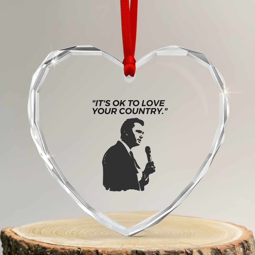 Patriotic Freedom Charlie Kirk Legacy Heart Crystal Glass Ornament Its OK to Love Your Country TS02 Transparent Glass 3'' Heart Print Your Wear