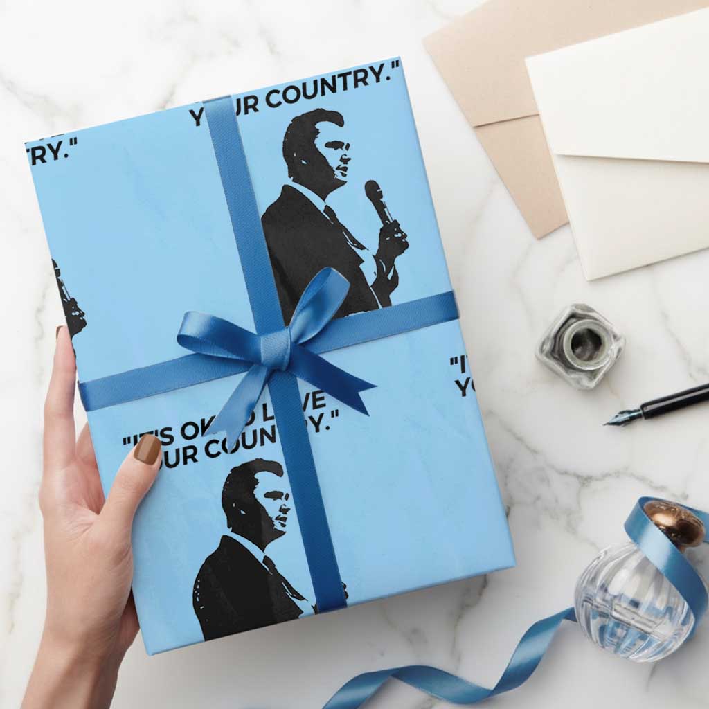 Patriotic Freedom Charlie Kirk Legacy Wrapping Paper Roll Its OK to Love Your Country TS02 Light Blue Print Your Wear