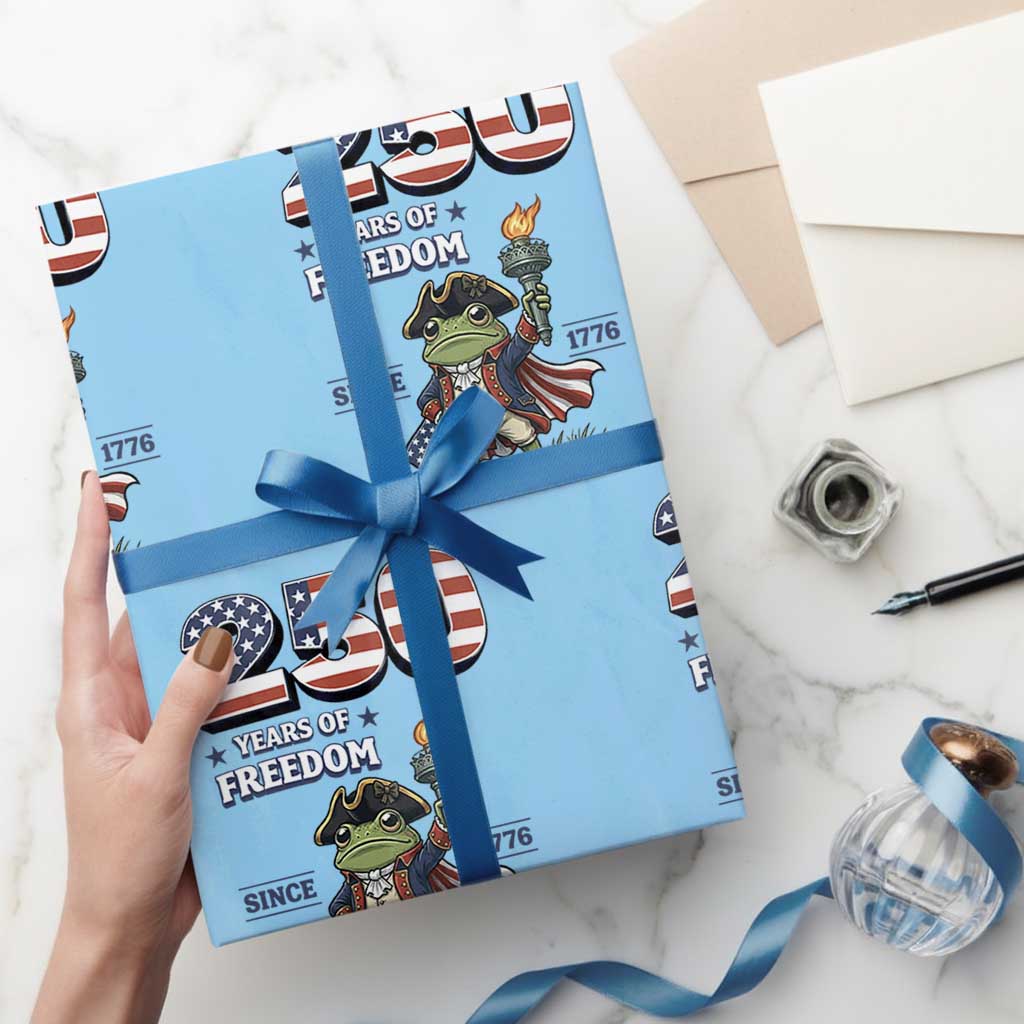 Patriotic Frog Raising The Torch Wrapping Paper Roll 250 Years Of Freedom TS12 Light Blue Print Your Wear