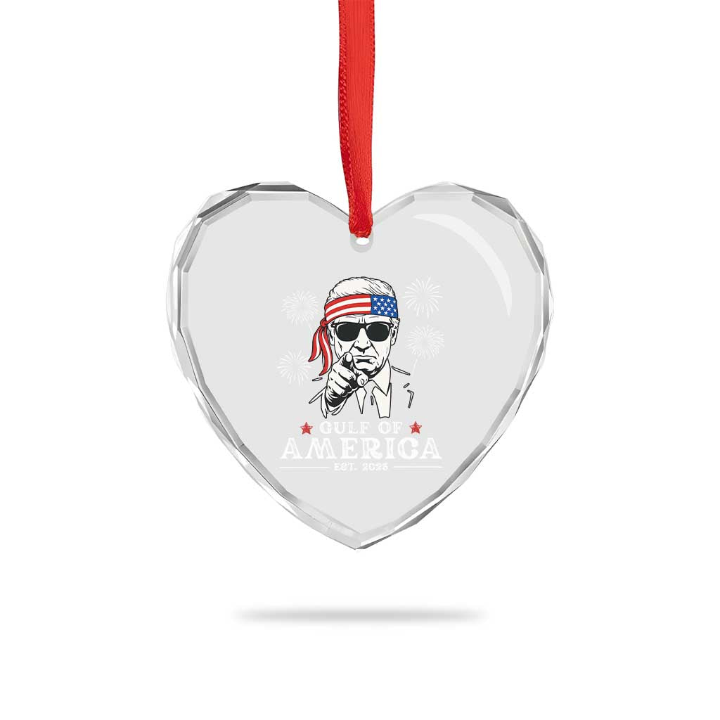 Patriotic Gulf Of USA Est 2025 Heart Crystal Glass Ornament Funny Trump Happy 4th Of July TS02 Print Your Wear