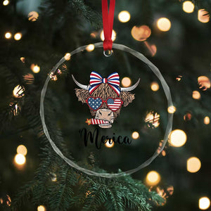 Patriotic Highland Cow Crystal Glass Ornament Merica USA Flag Farmer Gift TS12 Print Your Wear
