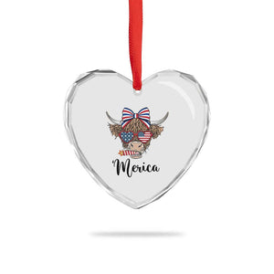 Patriotic Highland Cow Heart Crystal Glass Ornament Merica USA Flag Farmer Gift